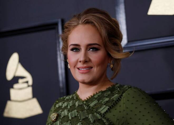 Singer Adele arrives at the 59th Annual Grammy Awards in Los Angeles