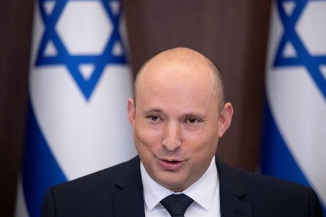 Israel's Prime Minister Naftali Bennett heads a weekly cabinet meeting at his office in Jerusalem