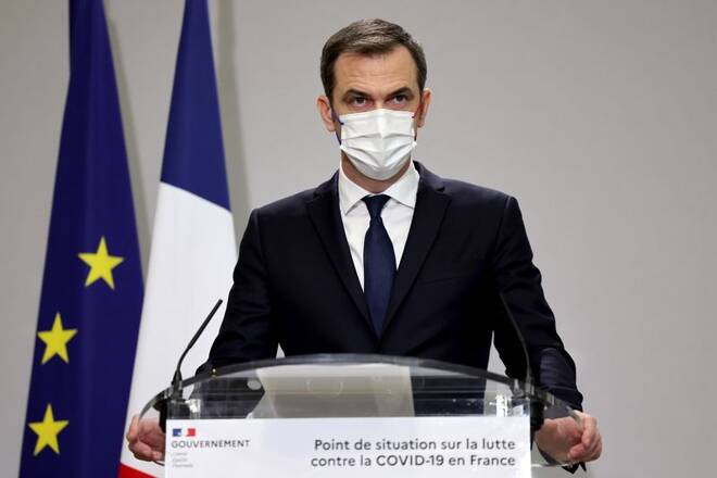 French Health Minister Olivier Veran addresses a news conference on the coronavirus disease (COVID-19), in Paris