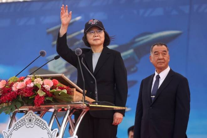 Taiwan President Tsai Ing-wen oversees the commission of the first squadron of the upgraded F-16V fighters in Chiayi Air Force Base
