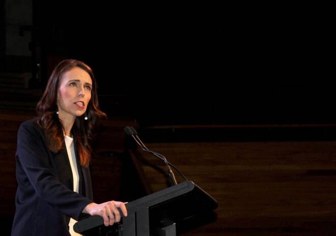 Prime Minister Jacinda Ardern addresses supporters at a Labour Party event in Wellington