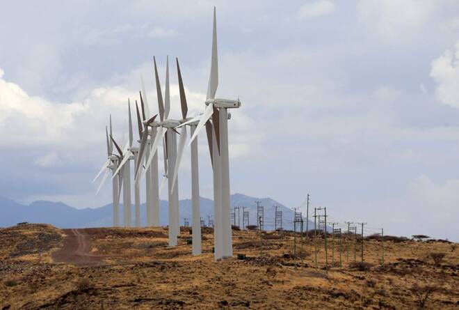Wind turbines at the Lake Turkana Wind Power project in Loiyangalani district in northern Kenya
