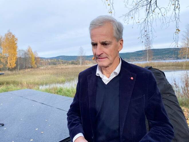 Norway's incoming Prime Minister and Labour leader Jonas Gahr Stoere at a presentation of the incoming government's policies, in Hurdal