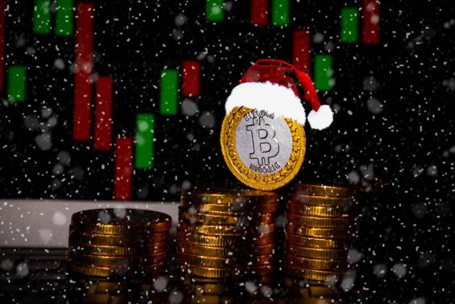 Bitcoin,On,The,Christmas,Backgrounds.,Bitcoin,And,New,Year.,Crypto