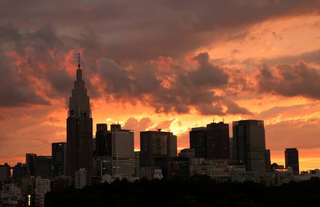 A view of the skyline at Shinjuku district during sunset in Tokyo