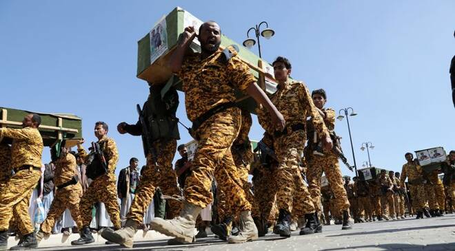 Funeral of Houthi fighters killed during recent fighting against government forces, in Sanaa