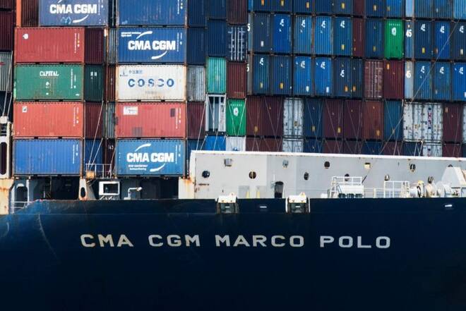 CMA CGM Marco Polo, an Explorer class container ship entering Newark bay