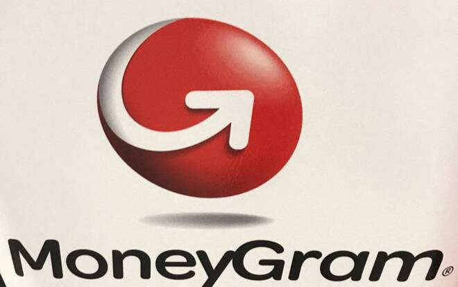 The MoneyGram logo is seen on a kiosk in New York
