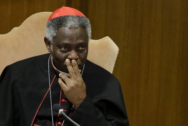 Turkson attends a news conference for the presentation of Pope Francis' new encyclical titled "Laudato Si (Be Praised), On the Care of Our Common Home", at the Vatican