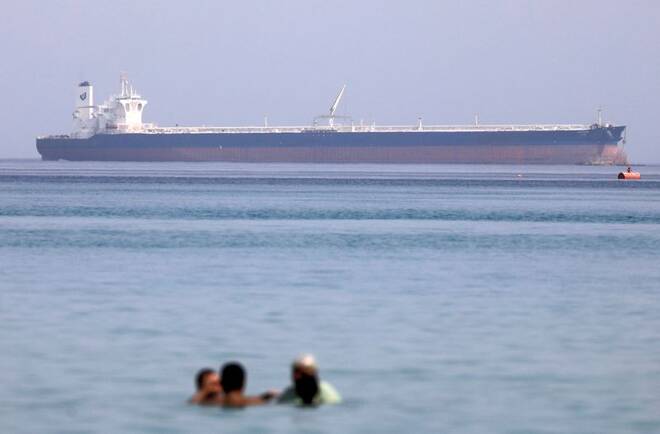 A tanker crosses the Gulf of Suez towards the Red Sea before entering the Suez Canal, in El Ain El Sokhna