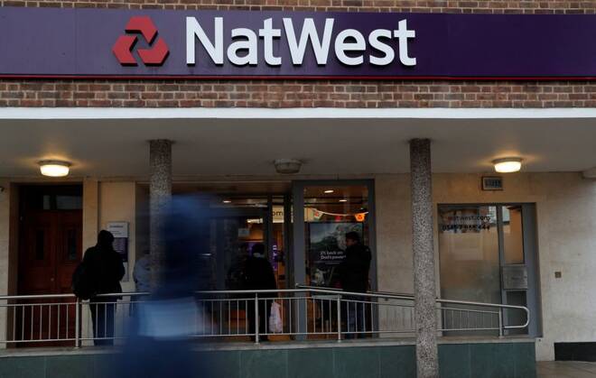 The logo of NatWest Bank, part of the Royal Bank of Scotland group is seen outside a branch in London