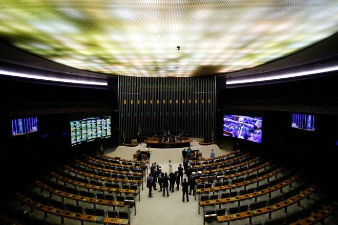 A general view shows the plenary of the Chamber of Deputies during a session to vote the 2022 budget Bill in Brasilia