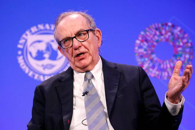 Italian Economy Minister Pier Carlo Padoan speaks during a panel entitled "Reforming the Euro Area: Views from Inside and Outside of Europe" during IMF spring meetings in Washington