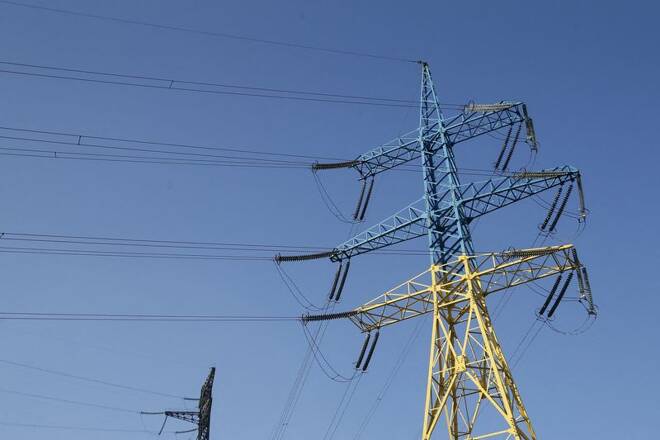 Power lines are seen near the Trypillian thermal power plant in Kiev region