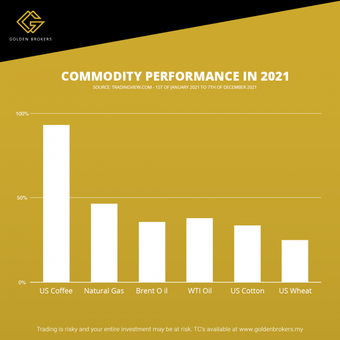 The garph of commodity performance in 2021.
By Goldenbrokers