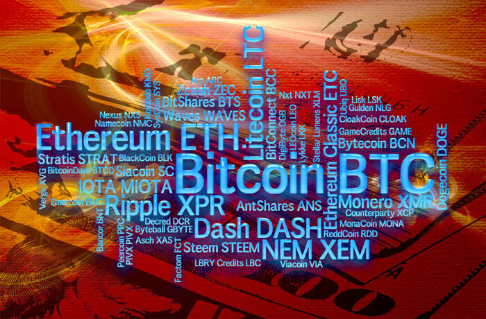 Crypto currencies word cloud