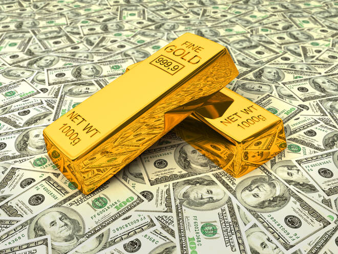 Gold bars on dollars