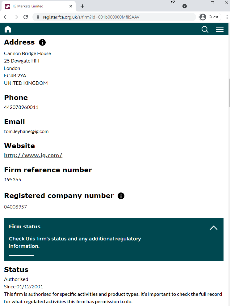 IG Markets FCA Authorisation