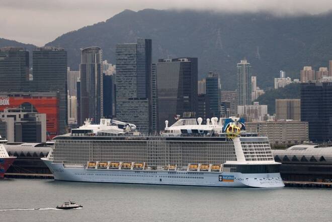 The Royal Caribbean cruise ship "Spectrum of the Seas" is seen docked at the Kai Tak Cruise Terminal in Hong Kong