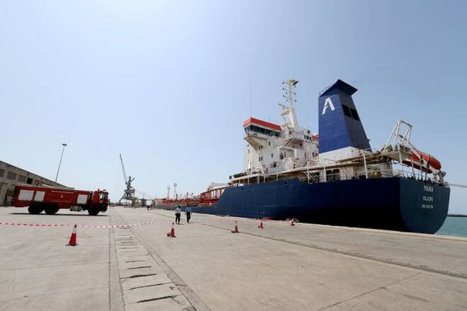 Oil tanker docks at the port of Hodeidah, Yemen