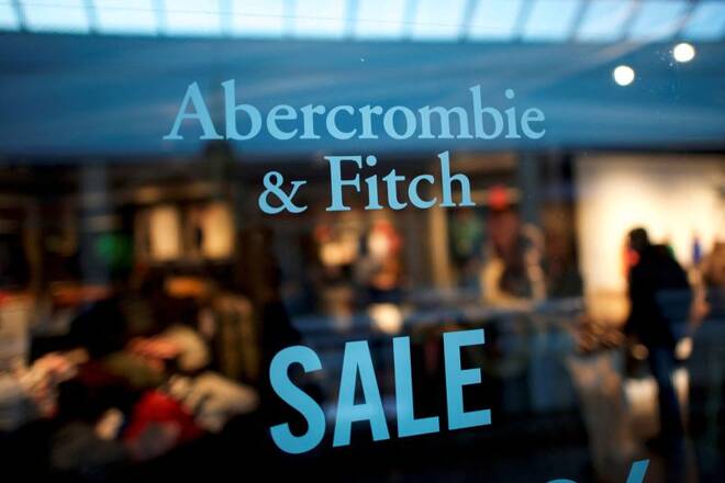 An Abercrombie & Fitch storefront sign states "SALE" at the King of Prussia Mall in King of Prussia