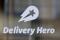The Delivery Hero's logo is pictured at its headquarters in Berlin