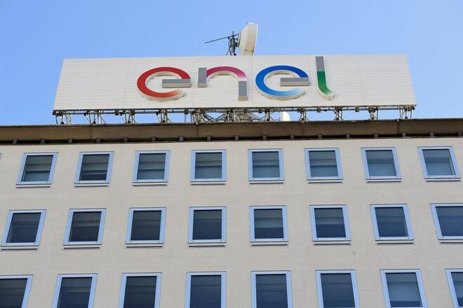 A logo of Italian multinational energy company Enel is seen in Milan
