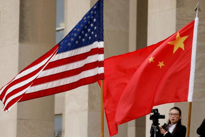 U.S. and Chinese flags outside the Pentagon