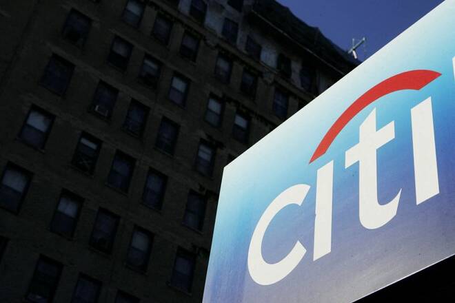 A Citibank sign is seen outside of a bank outlet in New York