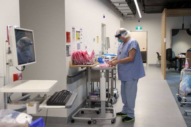 A nurse prepares to test patients for the coronavirus disease at Westmead Hospital in Sydney