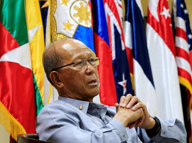 Philippine Defence Secretary Delfin Lorenzana answer questions during a Reuters interview at the military headquarters of Camp Aquinaldo in Quezon city, metro Manila