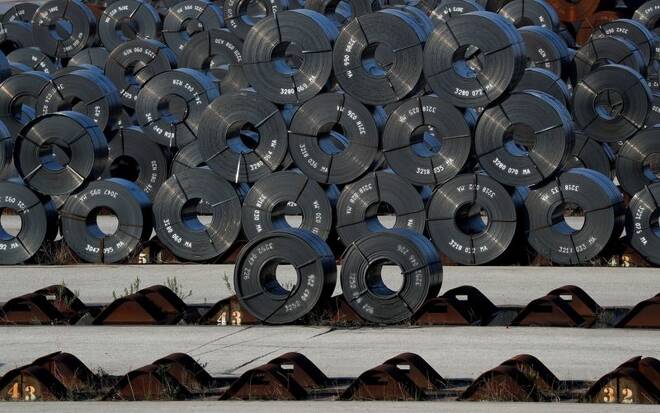 Rolls of steel are seen at the ILVA steel plant in Taranto