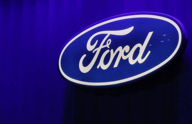 Ford logo is seen at the North American International Auto Show in Detroit, Michigan