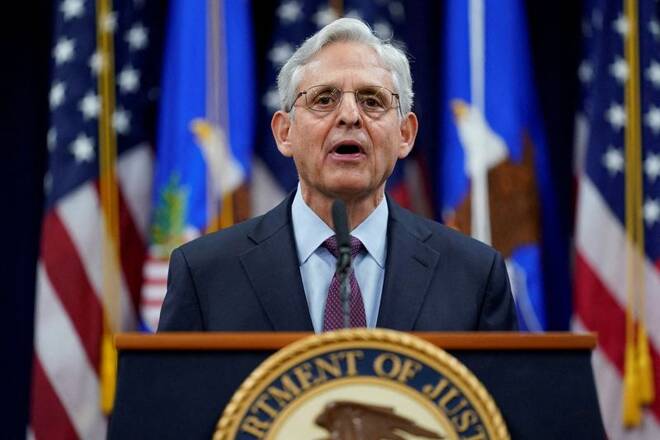 U.S. Attorney General Merrick Garland speaks at the Department of Justice in Washington