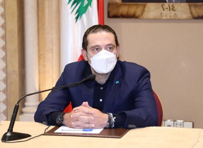 Former Lebanese Prime Minister Saad Hariri heads a meeting in Beirut