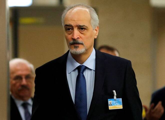 Syria's chief negotiator al-Ja'afari arrives for a meeting with UN Special Envoy for Syria de Mistura during the Intra Syria talks in Geneva
