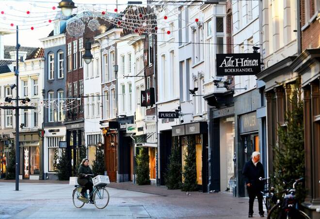 A general view of a largely deserted Dutch urban centre is seen as Netherlands enters into its third day of lockdown, in Den Bosch