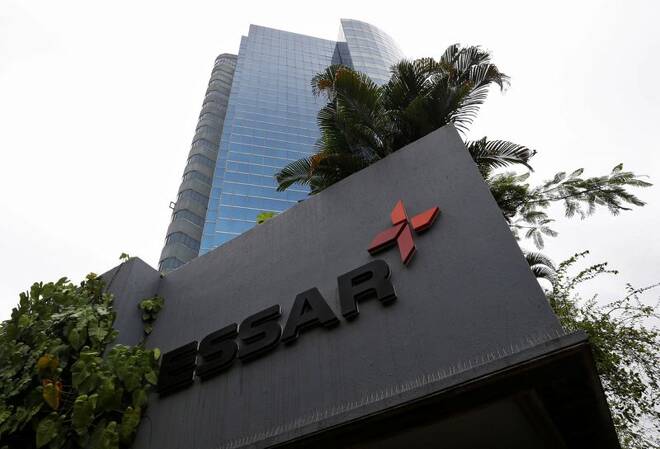 The logo of Essar group is seen at its headquarters in Mumbai