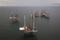Unused oil rigs sit in the Gulf of Mexico near Port Fourchon, Louisiana