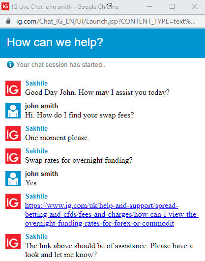 IG Live Chat Support Test Transcript