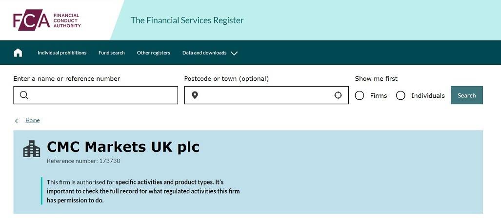 CMC Markets on the FCA Financial Services Register