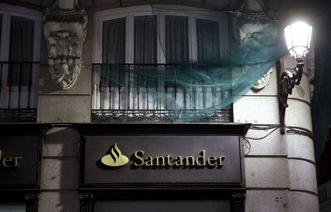 A Santander logo can be seen on a branch in central Madrid, Spain