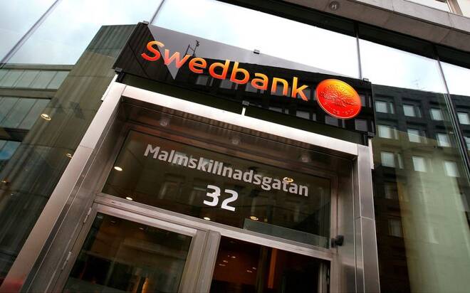 View of Swedbank branch located in downtown Stockholm