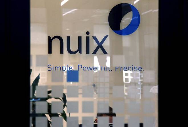 The logo of software company Nuix can be seen in their office located in central Sydney, Australia