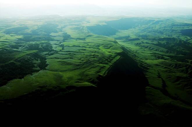 Aerial view of the Gran Sabana, the high plain, in Canaima National Park located in southeast Venezuela in Bolivar State close to the borders with Brazil and Guyana
