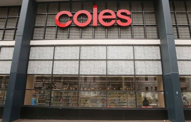The Coles (main Wesfarmers brand) logo is seen on a facade of a Coles supermarket in Sydney