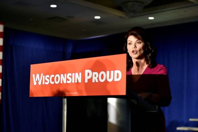 Lieutenant Governor Rebecca Kleefisch announces that Republican Governor Scott Walker's campaign is going to seek a recount in the race for the governor of Wisconsin at a mid-term election night party in Pewaukee, Wisconsin