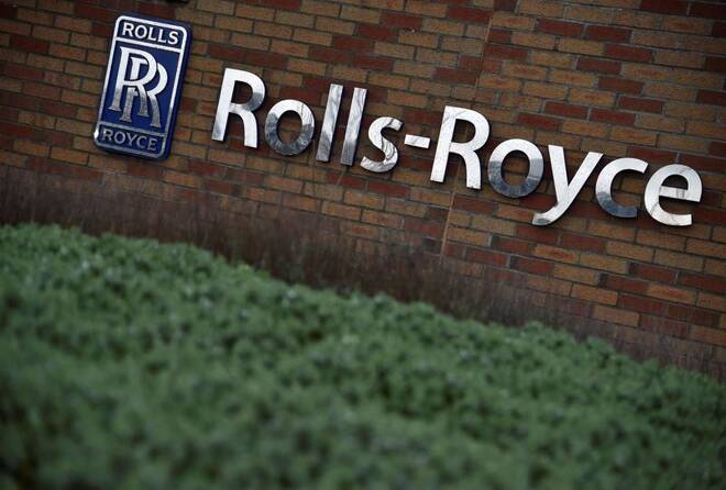 A Rolls-Royce logo is seen at the company aerospace engineering and development site in Bristol
