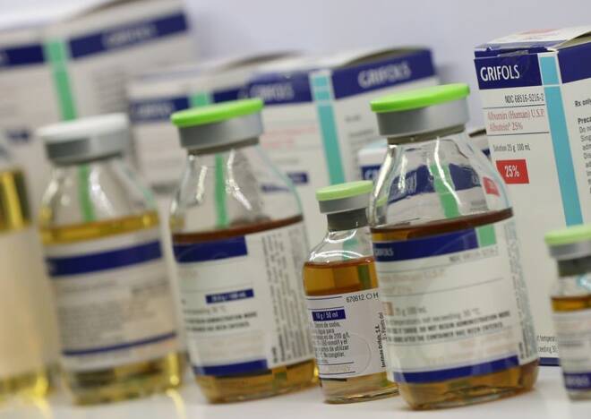 Grifols's medicines are displayed at their headquarters in Sant Cugat del Valles, near Barcelona