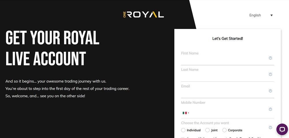 Opening an account at OneRoyal